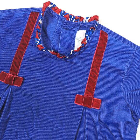 EPK Dress Girls Size 4 Blue Red Corduroy Pleated - Picture 2 of 5